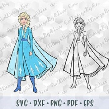 171 SVG PNG Elsa Frozen 2 Disney Princess Layered Cut file Outline Stroke Coloring Cricut Silhouette Iron on Transfer Template Stencil for V