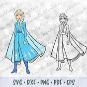 171 SVG PNG Elsa Frozen 2 Disney Princess Layered Cut file Outline Stroke Coloring Cricut Silhouette Iron on Transfer Template Stencil for V