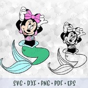 174 SVG PNG Minnie Mouse Mermaid Pink Bow Birthday Girl Layered Cut files Cricut Download Silhouette Outline Iron on Sublimation Transfer