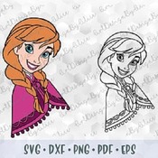 177 Anna SVG PNG Frozen Disney Princess Layered Cut file Outline Stroke Coloring Cricut Silhouette Iron on Transfer Template Stencil for Vin