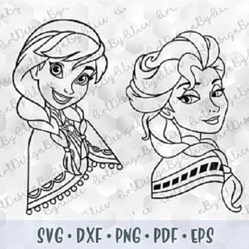 179 SVG PNG Sisters Anna Elsa Frozen Disney Princess Outline Cut files Cricut Design Silhouette Stencil Template for Vinyl Transfer Iron on