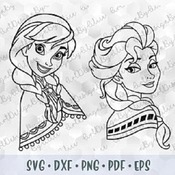 179 SVG PNG Sisters Anna Elsa Frozen Disney Princess Outline Cut files Cricut Design Silhouette Stencil Template for Vinyl Transfer Iron on