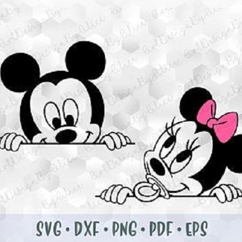 182 SVG PNG Peeking Mickey Minnie Mouse Babies Head Ears Pink Bow Layered Cut Files Cricut Silhouette Iron on Transfer Print Sublimation Des