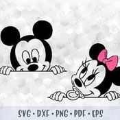 182 SVG PNG Peeking Mickey Minnie Mouse Babies Head Ears Pink Bow Layered Cut Files Cricut Silhouette Iron on Transfer Print Sublimation Des