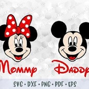 183 SVG Mickey Minnie Mouse Disney Mom Mommy Dad Daddy Head Ears Polka Dot Bow Cricut Silhouette Iron on Sublimation Transfer Template Tshir