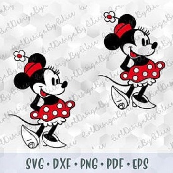 195 SVG PNG DXF Minnie Mouse Vintage Retro Old Style Layered Cut file Outline Cricut Silhouette Iron on Sublimation Transfer Outline Silhoue