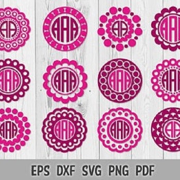 196 Circle Monogram Frame SVG vector Cut files Cricut Silhouette Iron on Template Clip Art Digital Download PNG DXF EpS Monogram Frames Temp