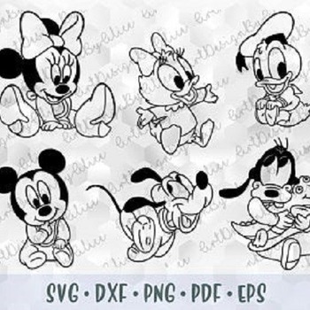 202 Baby Mickey Minnie Mouse Pluto Donald Daisy Duck Goofy SVG PNG DXF Cut files Cricut Silhouette Iron on Transfer Sublimation Disney Babie