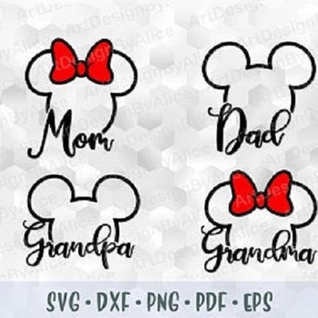 208 SVG PNG Mickey Minnie Mouse Head Ear Bow Mom Dad Grandma Grandpa Family Cut file Cricut Silhouette Iron on Transfer Print Sublimation Di