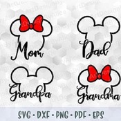 208 SVG PNG Mickey Minnie Mouse Head Ear Bow Mom Dad Grandma Grandpa Family Cut file Cricut Silhouette Iron on Transfer Print Sublimation Di