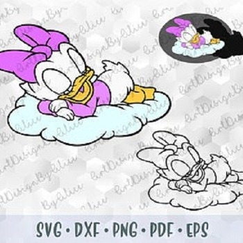 210 SVG PNG Daisy Duck Sleeping Cloud Baby Mickey Minnie Mouse Friend Layered Cut files Outline Cricut Silhouette Iron on Transfer Disney Ba