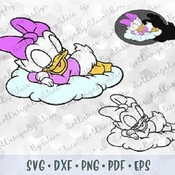 210 SVG PNG Daisy Duck Sleeping Cloud Baby Mickey Minnie Mouse Friend Layered Cut files Outline Cricut Silhouette Iron on Transfer Disney Ba