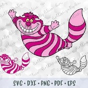 213 SVG PNG Cheshire Cat Alice in Wonderland Layered Cut file Outline Stroke Coloring Cricut Silhouette Iron on Sublimation Transfer Stencil