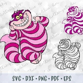 215 SVG PNG Cheshire Cat Alice in Wonderland Layered Cut file Outline Stroke Coloring Cricut Silhouette Iron on Sublimation Transfer Stencil