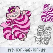 215 SVG PNG Cheshire Cat Alice in Wonderland Layered Cut file Outline Stroke Coloring Cricut Silhouette Iron on Sublimation Transfer Stencil