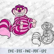 218 SVG PNG Cheshire Cat Alice in Wonderland Layered Cut file Outline Stroke Coloring Cricut Silhouette Iron on Sublimation Transfer Stencil