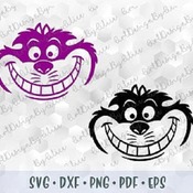 219 SVG PNG Cheshire Cat Face Head Alice in Wonderland Layered Cut file Outline Stroke Cricut Silhouette Iron on Sublimation Transfer Stenci