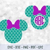 222 SVG PNG DXF Mickey Minnie Mouse Mermaid Pattern Monogram Print Head Ears Bow Cut file Cricut Silhouette Iron on Transfer Sublimation Des