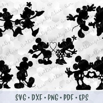 226 SVG PNG DXF Mickey Minnie Mouse Love Heart Head Ears Hand Black Silhouette Cut file Cricut Design Iron on Transfer Print Sublimation Ste