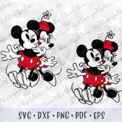 227 SVG PNG Mickey Minnie Mouse Kiss Hug Vintage Retro Old Style Layered Cut file Cricut Design Silhouette Iron on Sublimation Transfer Outl