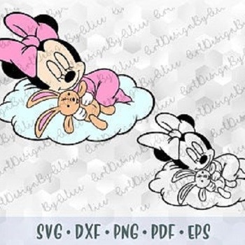 228 SVG PNG Sleeping Minnie Mouse Baby Cloud Pink Layered Cut file Cricut Silhouette Iron on Transfer Sublimation Child Kid Mickey Minnie Di