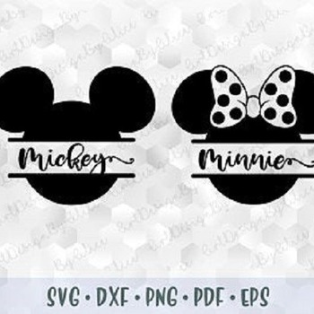 231 SVG PNG DXF Mickey Minnie Mouse Monogram Head Ears Pink Polka Dots Bow Cut file Cricut Silhouette Iron on Transfer Print Sublimation Des