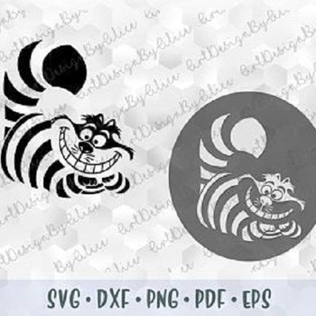 232 SVG PNG Cheshire Cat Face Head Alice in Wonderland Layered Cut file Outline Stroke Cricut Silhouette Iron on Sublimation Transfer Stenci