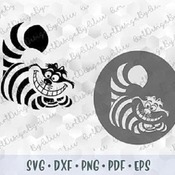 232 SVG PNG Cheshire Cat Face Head Alice in Wonderland Layered Cut file Outline Stroke Cricut Silhouette Iron on Sublimation Transfer Stenci