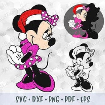 238 SVG PNG Christmas Minnie Mouse Santa Hat Pink Dress Vector Layered Cut File Silhouette Cricut Iron on Transfer Disney Birthday Girl Desi