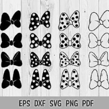 239 SVG PNG Black Stroke Outline Polka Dot Bow Disney Layered Cut file Cricut Silhouette Iron on Transfer Print Sublimation Design Bows Desi