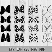 239 SVG PNG Black Stroke Outline Polka Dot Bow Disney Layered Cut file Cricut Silhouette Iron on Transfer Print Sublimation Design Bows Desi