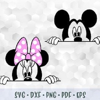 245 SVG PNG Peeking Mickey Minnie Mouse Head Ears Polka Dots Bow Layered Cut file Cricut Silhouette Iron on Transfer Print Sublimation Desig