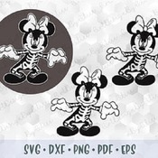 251 SVG PNG Minnie Mouse Skeleton Halloween Ears Head Bones Layered Cut File Silhouette Cricut download Iron on Transfer Disney Print and Cu