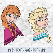 256 SVG PNG Sisters Anna Elsa Frozen Disney Princess Layered Cut files Cricut Design Silhouette Stencil Template for Vinyl Transfer Iron on