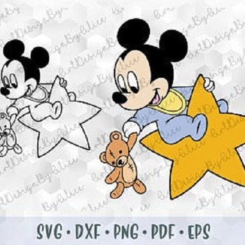 262 SVG PNG Baby Mickey Mouse Head Ears Blue Layered Cut file Cricut Silhouette Iron on Transfer Sublimation Outline Child Kid Mickey Disney