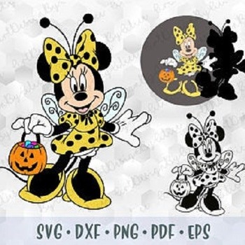 266 SVG PNG Minnie Mouse Bee Halloween costume Hand Dress Ears Head Layered Cut File Outline Silhouette Cricut Iron on Transfer Disney Birth