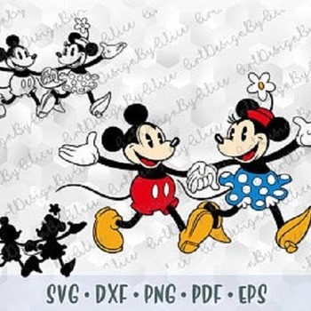 269 SVG Retro Mickey Minnie Mouse Vintage Old Style Layered Cut file Cricut Silhouette Iron on Sublimation Transfer Outline Stroke Silhouett