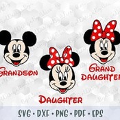 276 SVG PNG Mickey Minnie Mouse Daughter Grandson Granddaughter Head Ears Polka Dot Bow Silhouette Cricut Iron on Transfer Template Shirt Di