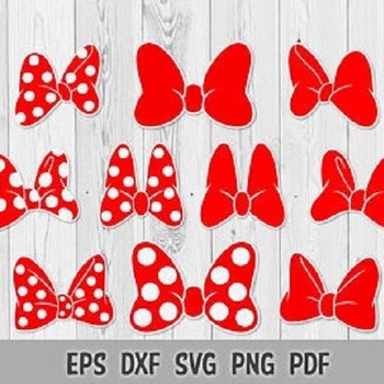 281 SVG PNG DXF Minnie Mouse Red Polka Dot Bow Disney Layered Cut file Cricut Silhouette Iron on Transfer Print Sublimation Design Bows Desi