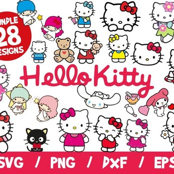 29 Hello Kitty 100 Character, Hello Kitty Svg , Hello Kitty Cricut, Silhouette, Cut File, Clipart, Dxf, Instant Download, Hello Kitty Birthd