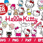 29 Hello Kitty 100 Character, Hello Kitty Svg , Hello Kitty Cricut, Silhouette, Cut File, Clipart, Dxf, Instant Download, Hello Kitty Birthd