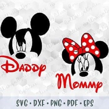 290 SVG PNG DXF Mickey Minnie Mouse Daddy Mommy Head Ears Red Polka Dots Bow Cut file Cricut Silhouette Iron on Transfer Birthday Family Dis