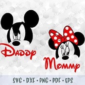 290 SVG PNG DXF Mickey Minnie Mouse Daddy Mommy Head Ears Red Polka Dots Bow Cut file Cricut Silhouette Iron on Transfer Birthday Family Dis