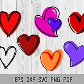 293 SVG PNG Hand drawn Doodle Hearts Love Valentine Day Layered Vector Cut files Cricut Silhouette Iron on Template Clip Art Digital Downloa