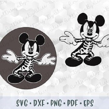 297 SVG PNG Mickey Mouse Skeleton Halloween Ears Head Bones Layered Cut File Silhouette Cricut download Iron on Transfer Disney Print and Cu