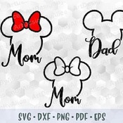 301 SVG PNG Mickey Minnie Mouse Head Ear Bow Mom Dad Family Disney Cuttable files Cricut Silhouette Iron on Transfer Print Sublimation Disne