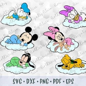 305 SVG PNG Baby Mickey Minnie Mouse Pluto Daisy Goofy Donald Sleeping Cloud Layered Cut files Cricut Silhouette Iron on Transfer Disney Bab