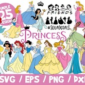 31 Disney Princess SVG Bundle, Disney Bundle SVG, Disney SVG, Princess Cricut, Princess Silhouette, Cinderella, Little Mermaid, Jasmin, Arie