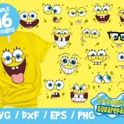 47 Spongebob Faces Bundle, Spongebob Digital Download ClipArt Graphic Wall Deco Vector SVG PNG DXF, Eps, Vinyl, Spongebob Svg, Spongebob Cri