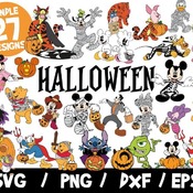48 Disney Halloween SVG Bundle, Mickey Halloween SVG, Minnie Halloween, Mummy, Donald, Monsters Inc, Winnie, Eeyore, Tigger, Stitch Hallowee
